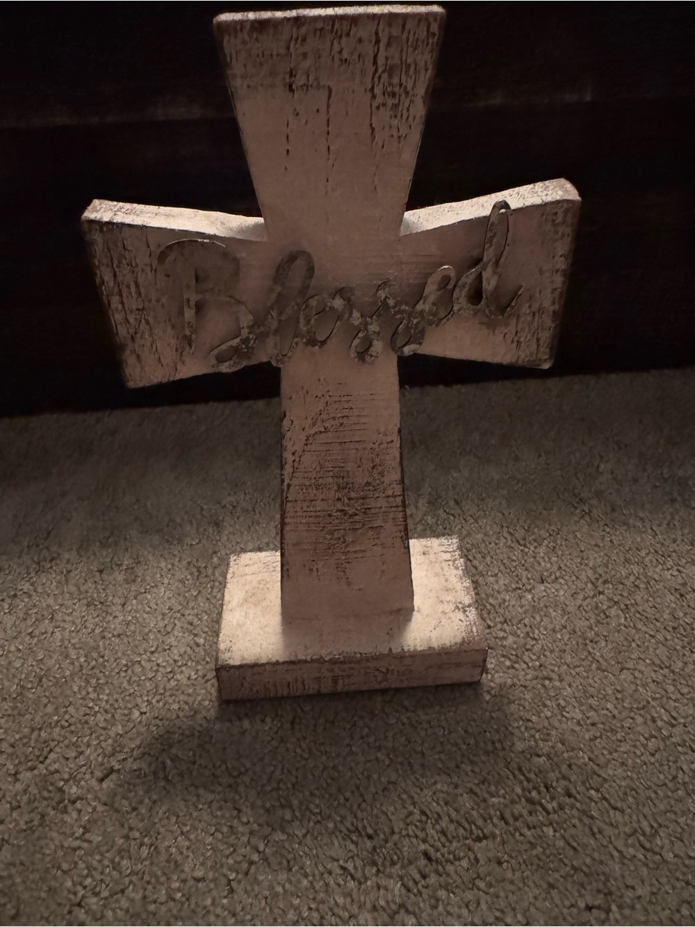 Blessed White Distressed Wooden Cross Home Art
